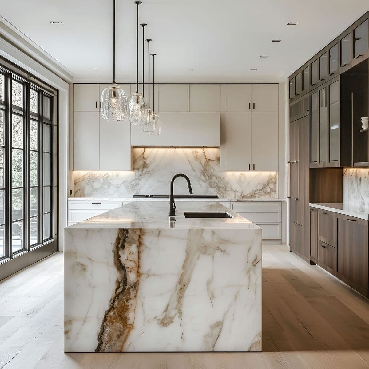 Cuisine blanche veinée marbre — visuel 4