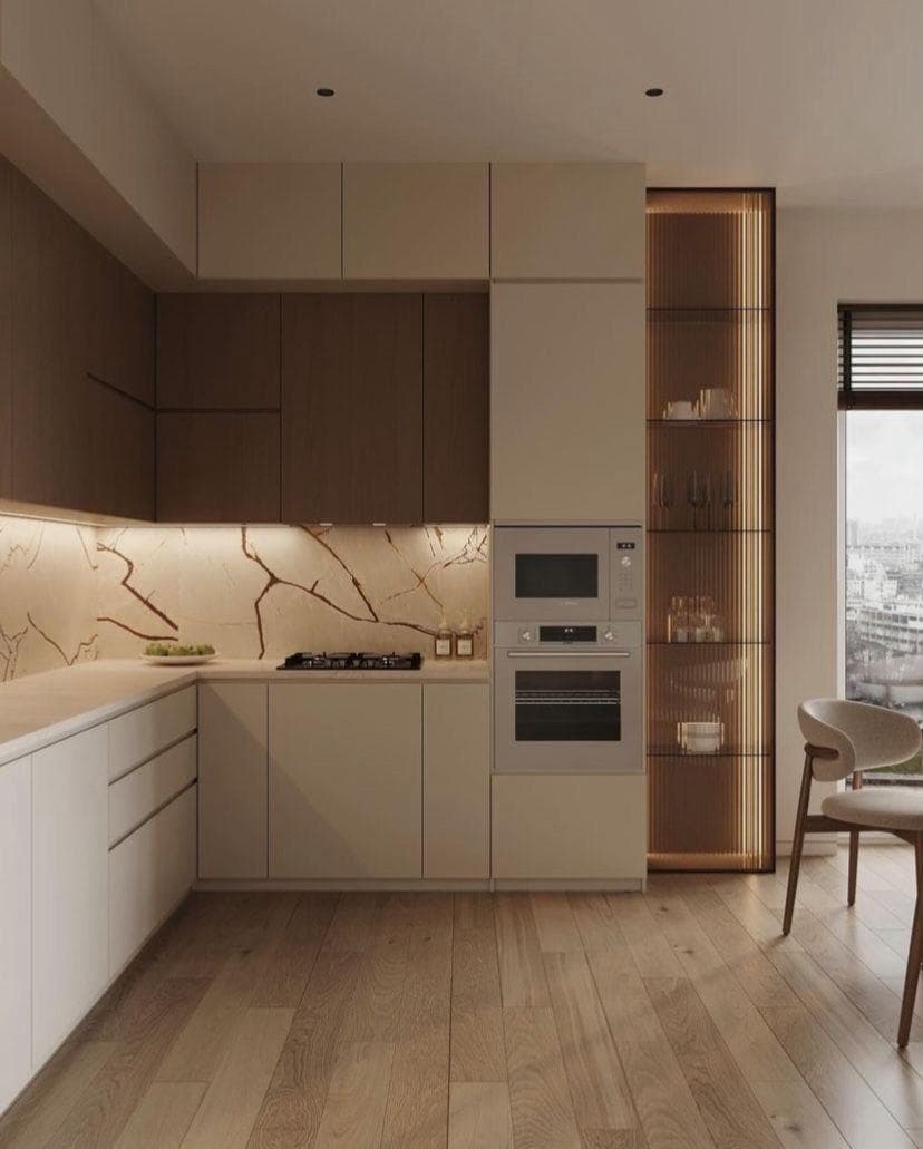 Cuisine blanche veinée marbre