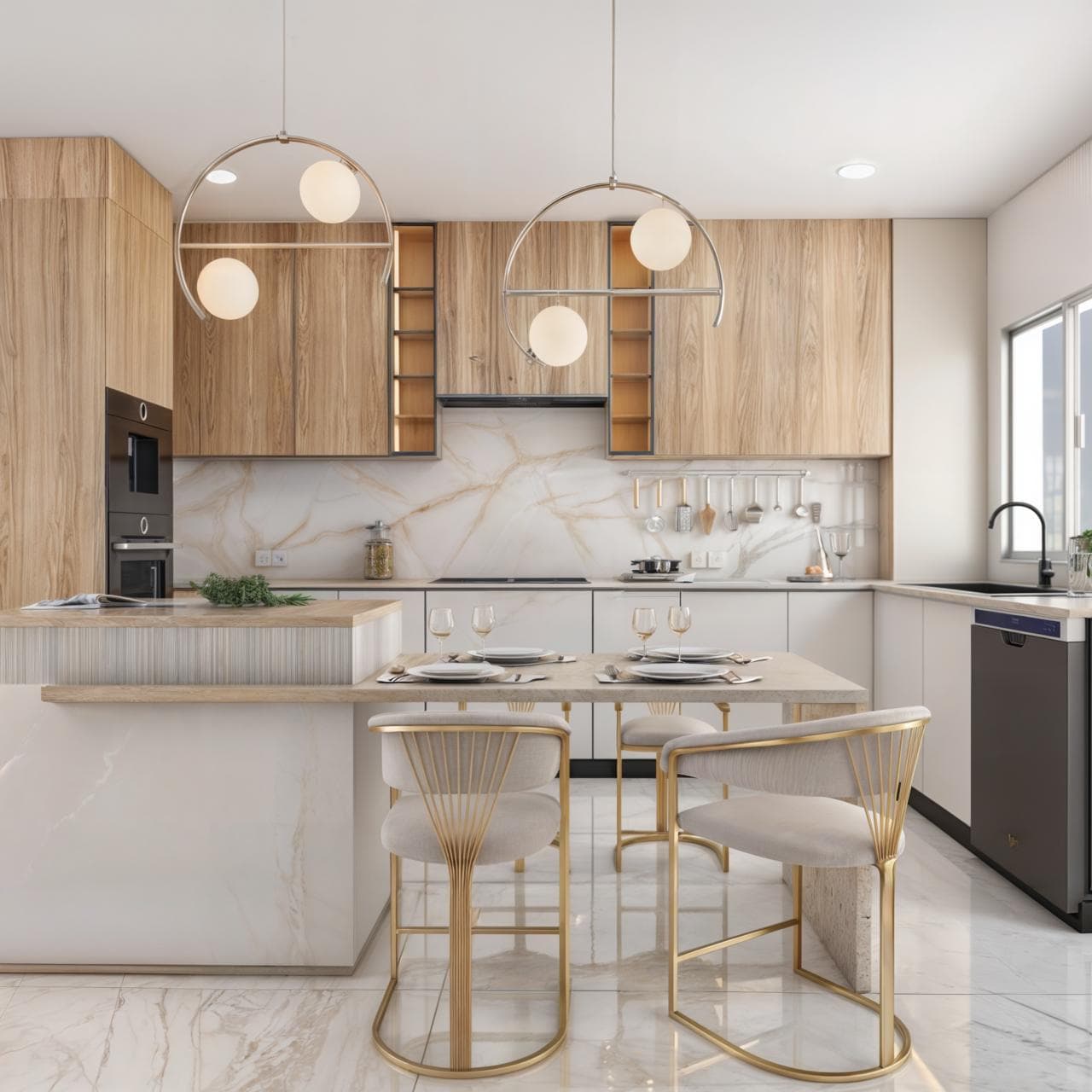 Cuisine bois et crédence sombre — visuel 4