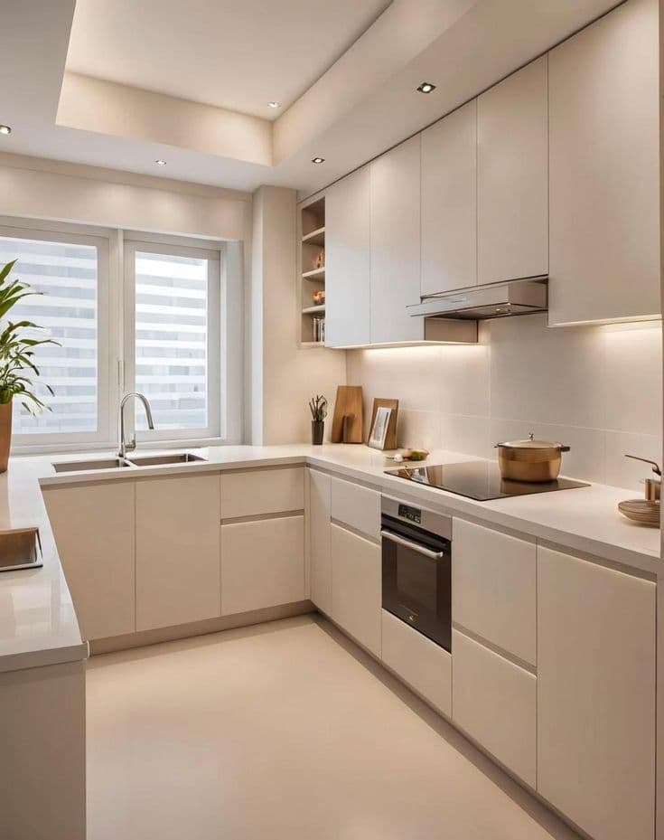 Cuisine en U — Plan de travail clair — visuel 3