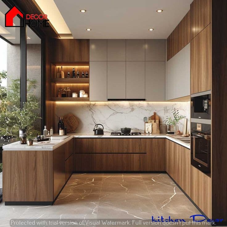 Plan de travail marbre veiné et chute d'eau — visuel 3