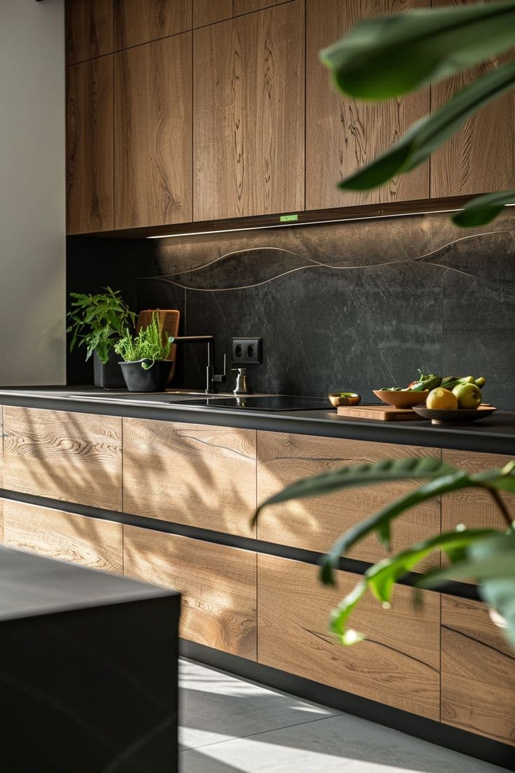 Cuisine bois et crédence sombre